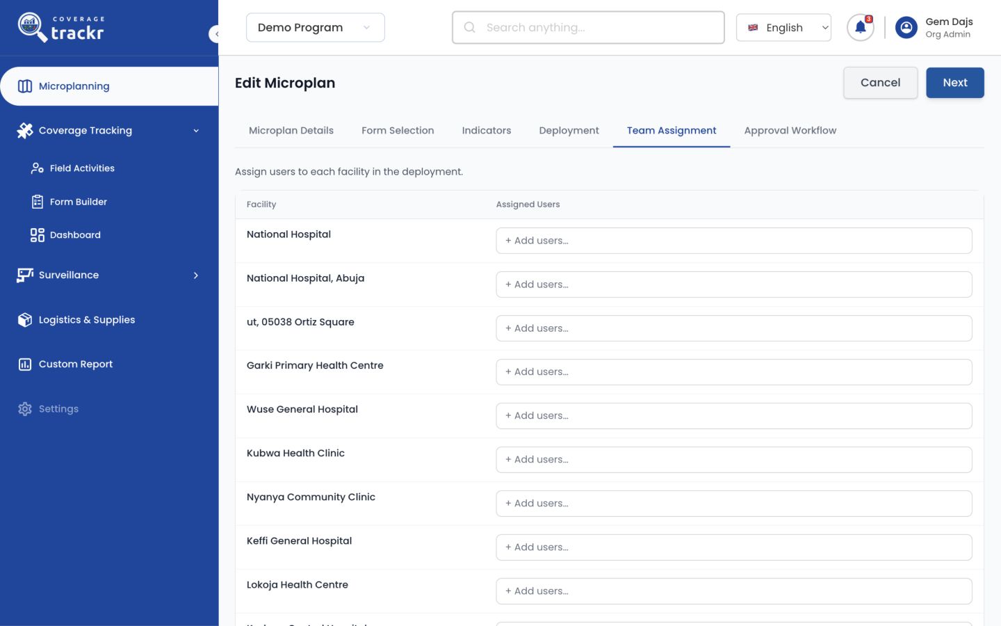 Microplan Team Assignment stage showing the deployment prerequisite message